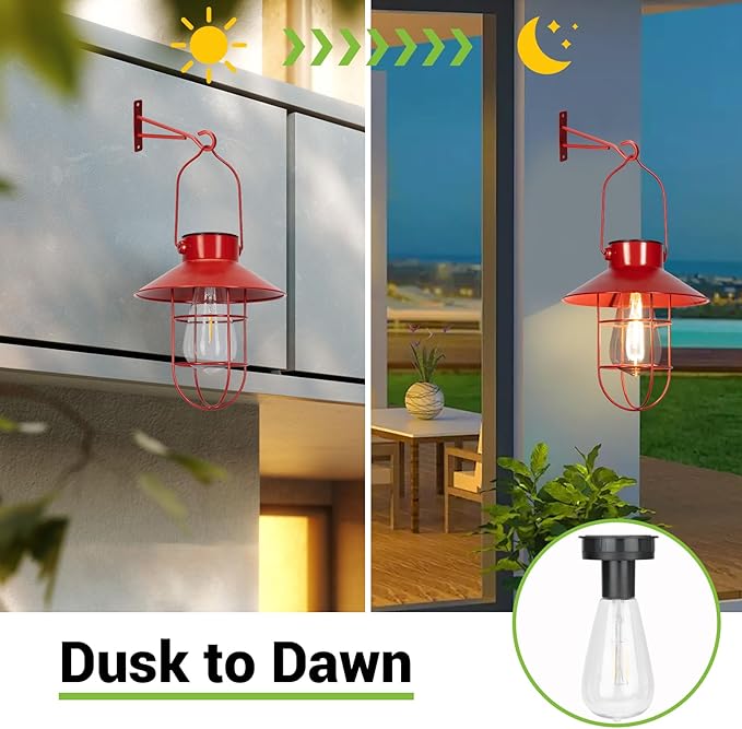 Solar Courtyard Lanterns 2-Pack, Porch Hanging LED Decor
