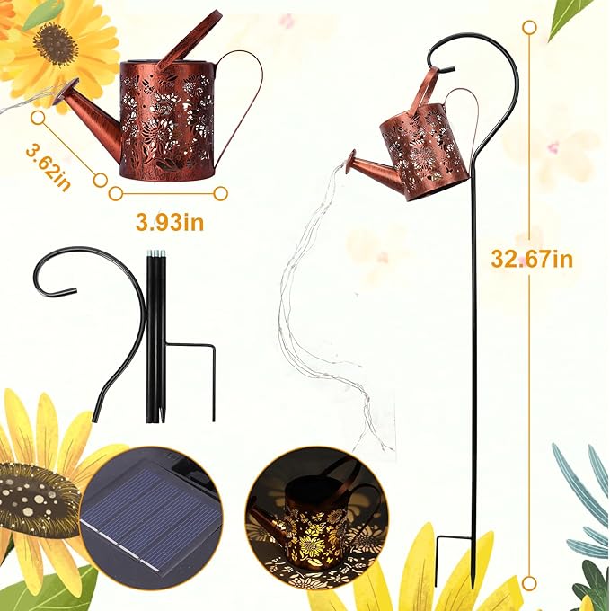 Sunflowers Solar Lights Outdoor Garden Sunflower Gifts, Gardening Gifts, Solar Watering Can Lantern for Garden, Patio, Yard, Pathway Lantern Plant Decoration