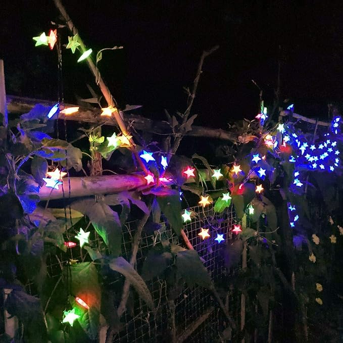 50ft 120LED Solar String Fairy Lights Outdoor,Waterproof Star Twinkle Decorative Lights for Garden,Patio Post,Deck,Canopy,Gazebo,Porch,Pergola,Balcony,Backyard Fence,Party Decor,Multicolored