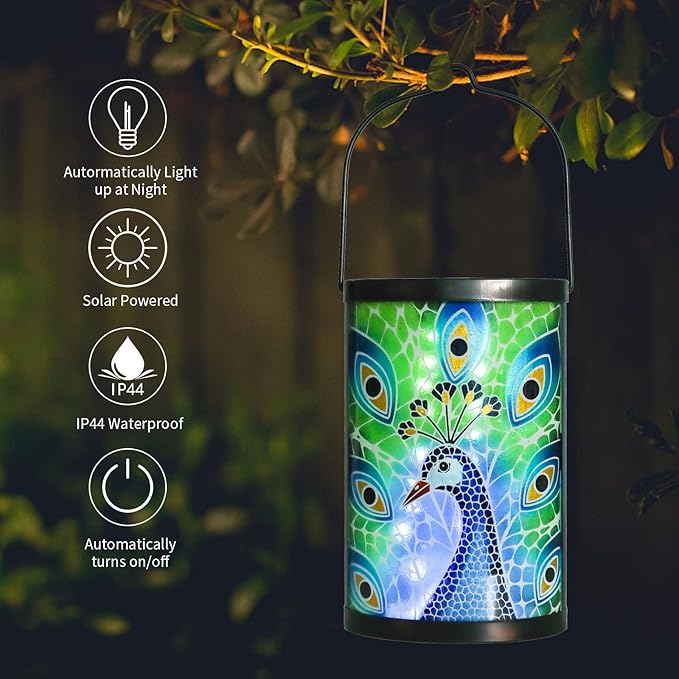 Peacock Solar Lanterns, Waterproof LED Backyard Lights