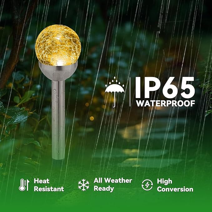 Solar Lights Outdoor, 6 Pack LED Color Changing, Stainless Steel, IP66 Waterproof, Crystal Cracked Glass Solar Garden Lights, Christmas Lights Outdoor for Landscape, Yard, Walkway, Pathway, Multicolor