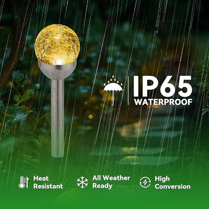 Solar Lights Outdoor, 6 Pack LED Color Changing, Stainless Steel, IP66 Waterproof, Crystal Cracked Glass Solar Garden Lights, Christmas Lights Outdoor for Landscape, Yard, Walkway, Pathway, Multicolor