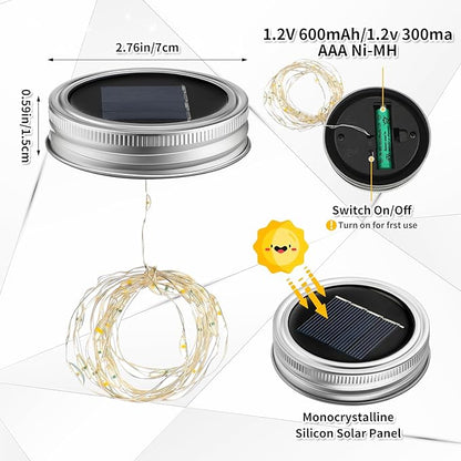 Hortsun 20 Pack Mason Jar Solar Light Lids 30 LED Outdoor Hanging Fairy String Light with Hanger (No Jars) Waterproof Mason Solar Lamp for Patio Garden DIY Party Wedding Table Decor Warm White