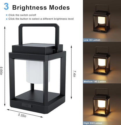 Solar Lantern Outdoor, Rechargeable Waterproof LED Lantern, Tabletop and Hanging Solar Lanterns Outdoor with Touch Control for Patio Camping