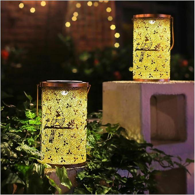 Solar Cardinal Lanterns 2-Pack, Yard Hanging LED Decor