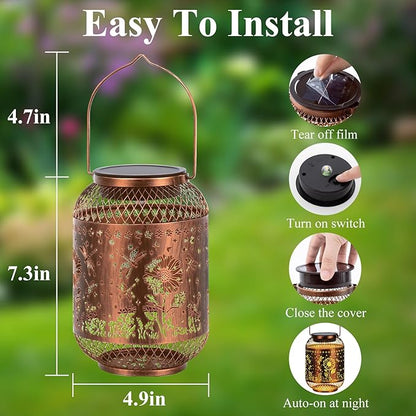 Vaukki Solar Lantern Outdoor Waterproof, Dragonfly Garden Decor Birthday Gifts for Women Friendship Mom Grandma Sister, Metal Hanging Solar Lights for Outside, Patio, Yard, Backyard, Porch, Pathway