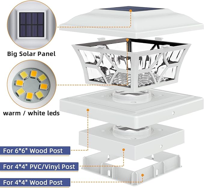 APONUO Solar Post Cap Lights 16 Pack with 1000mAh Battery - for 4x4 5x5 6x6 Fences, Larger Size & Longer Lasting, 2-Mode, IP64 Waterproof, for Deck Patio Yard (White)