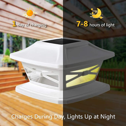 Davinci Lighting Flexfit Solar Outdoor Post Cap Lights - Includes Bases for 4x4 5x5 6x6 Wooden Posts - Bright LED Light - Pearl White (1 Pack)