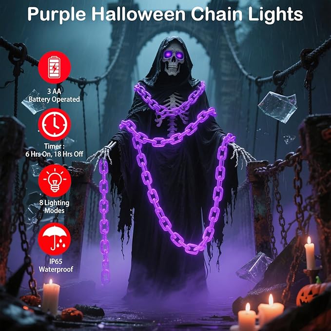 10ft Halloween Chain Lights, Battery Timer