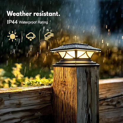 PASAMIC 8 Pack Solar Post Cap Lights, Waterproof Outdoor Lights for 4x4 5x5 6x6 Wood Posts, Fence Post Solar Lights with 2 Color Modes for Garden, Deck, Patio, Porch, Fence