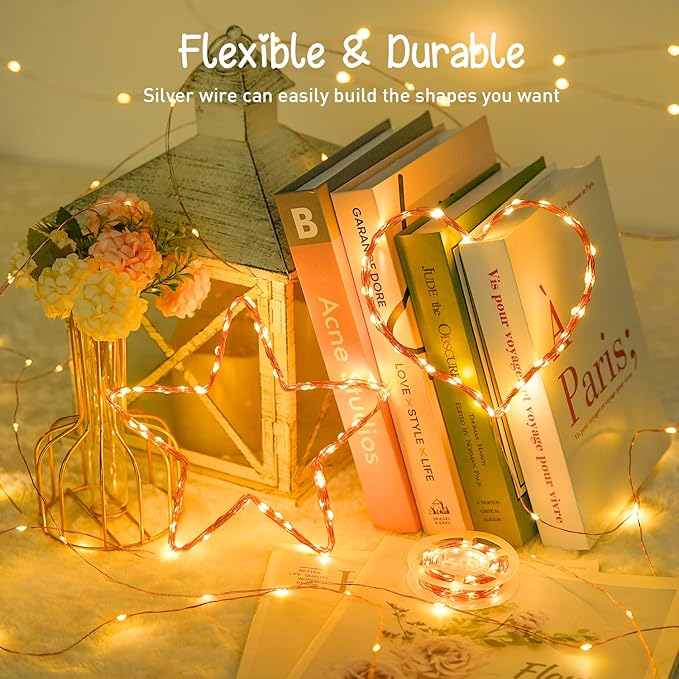 2-Pack 66ft Christmas LED String Lights, Waterproof Timer Lights