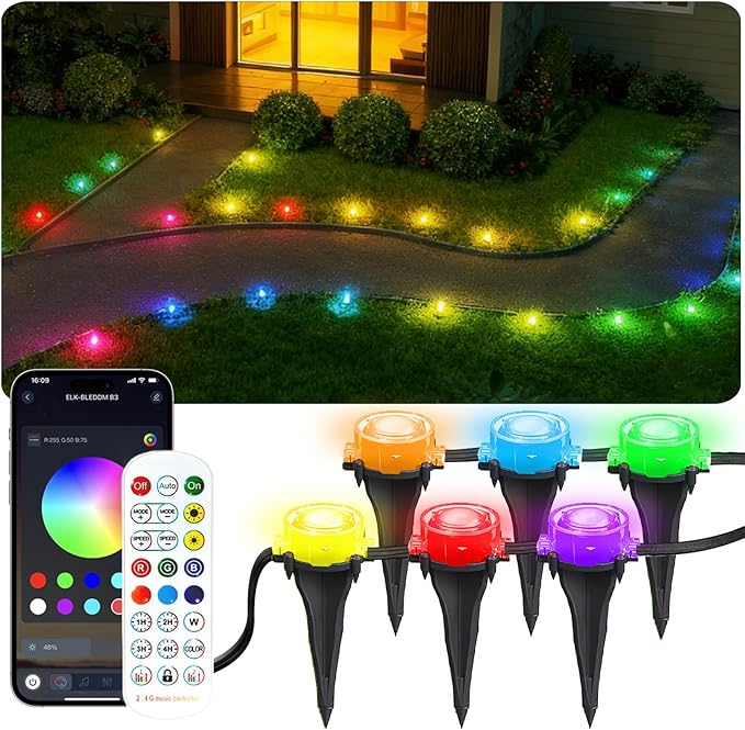 100Ft RGB Ground Lights Outdoor LED Pathway Lights, Multi Color Changing Christmas Decor Waterproof Walkway Lighting for Outside Garden Back Yard Lawn Driveway Patio Landscape Lighting, Smart Control
