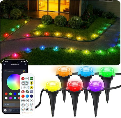 100Ft RGB Ground Lights Outdoor LED Pathway Lights, Multi Color Changing Christmas Decor Waterproof Walkway Lighting for Outside Garden Back Yard Lawn Driveway Patio Landscape Lighting, Smart Control