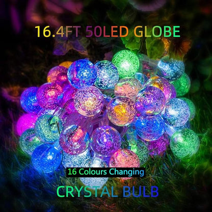 Metaku Outdoor String Lights Battery Operated 16.4ft 50LED Fairy Lights with Remote Waterproof Indoor Outdoor Hanging Globe Decorative Christmas for Patio Gazebo Bistro Garden Balcony