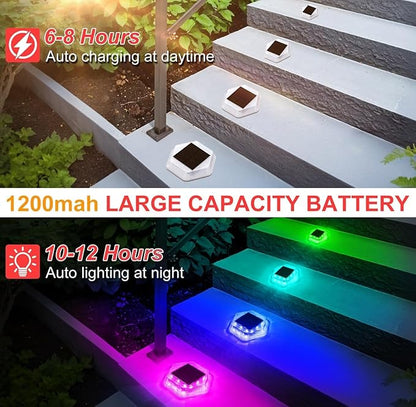 Solar Deck Dock Step Lights- 8 Packs Waterproof 1200mAh Auto ON/Off LED Solor Powered Stair Lights for Outdoor Garden, Patio, Pathway, Walkway, Driveway (Red & Green & Blue)