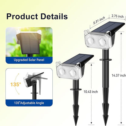 LETMY Solar Spot Lights Outdoor Waterproof with Bigger LED, 4 Pack 135°Adjustable Solar Lights Outdoor, 2-in-1 Wall Lights & 2 Modes Landscape Spotlights for Tree Yard Pathway Garden Decor(RGB Light)