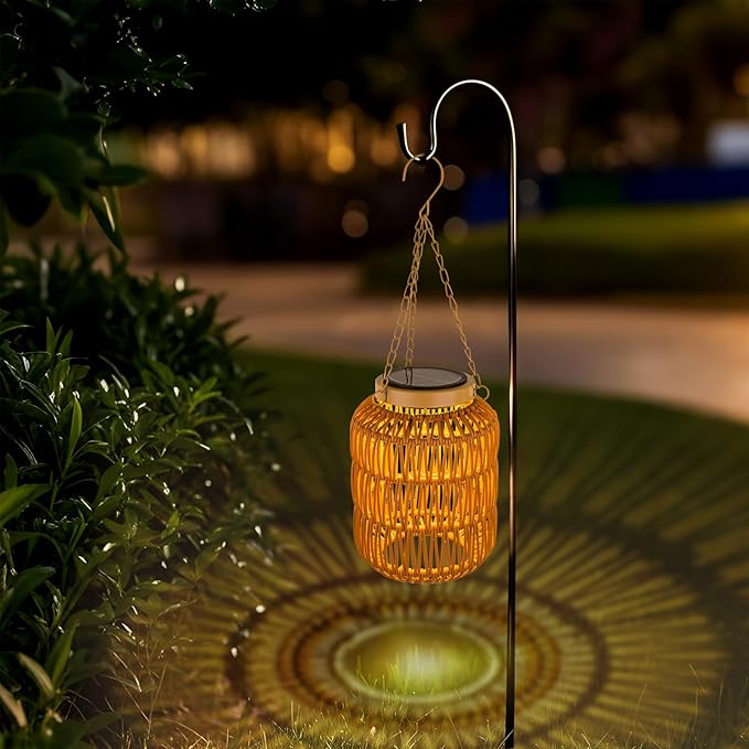 Solar Outdoor Lanterns Waterproof, Hanging Rattan Lantern Lights for Outside, Solar lamp Outdoor Chandelier Idea for Gazebo Pergola Porch Patio Pathway Decor (2)