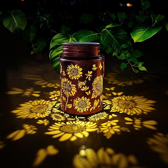 Solar Outdoor Lanterns, 4pack Sunflower Garden Decor LED Light Hanging Sunflower Birthday Gifts for Women Mom Grandma (Sunflower 4pack)