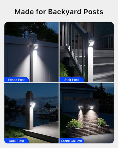 4 Pack Solar Wall Lights, Stainless Steels Outdoor Waterproof Motion Sensor Modern Metal Lamps for Fence, Deck, Post, Stair, Front Porch, Dock, Patio, Yard, House Siding, Convenient Security Lighting