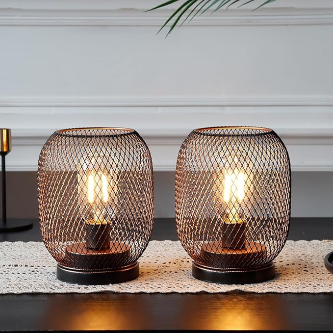JHY DESIGN 4PCS Metal Cage LED Lantern Battery Powered Lamp Cordless Accent Light with LED Great for Weddings Parties Patio Events for Indoors Outdoors