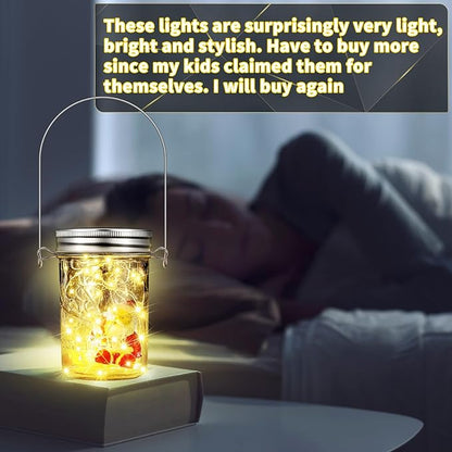 Hortsun 20 Pack Mason Jar Solar Light Lids 30 LED Outdoor Hanging Fairy String Light with Hanger (No Jars) Waterproof Mason Solar Lamp for Patio Garden DIY Party Wedding Table Decor Warm White