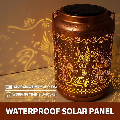 Hummingbird Solar Lanterns Outdoor,Metal Hanging Solar Lights with Hummingbird Projection-Waterproof Garden Decor for Yard,Patio,Backyard,Porch-Gifts for Women,Mom,Grandma,Sister