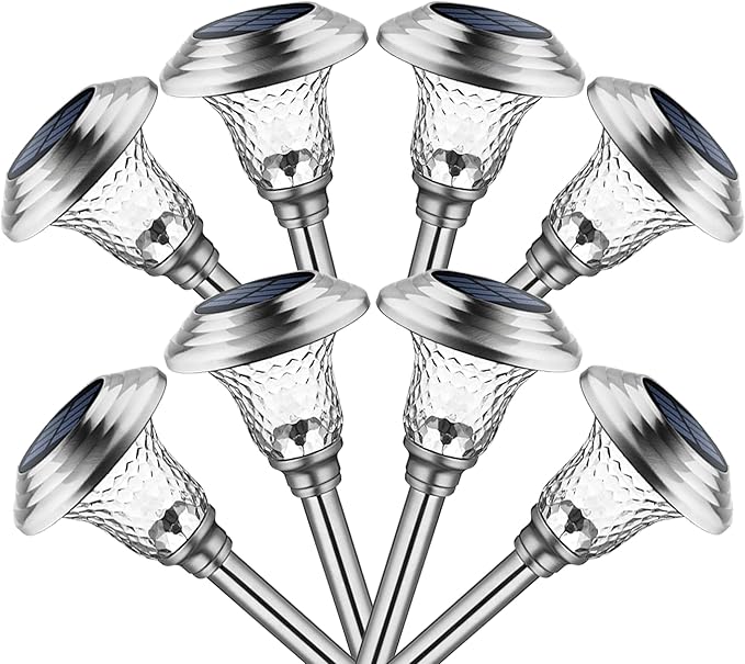 8-Pack Warm White Solar Path Lights, Outdoor Garden LED