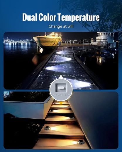 Solar Driveway Lights Outdoor Waterproof,2 Color Modes Outdoor Solar Deck Dock Warning Step Lights for Driveway Marker Sidewalk Garden Pathway Yard (4 Pack)