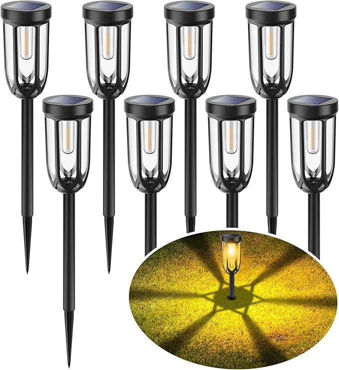 Solar Lights Outdoor 8 Pack, Solar Pathway Lights, Solar Lights Outdoor Waterproof IP65, Bright Auto On/Off Garden Lights, Solar Landscape Lights for Driveway Walkway Lawn Yard (Warm White)
