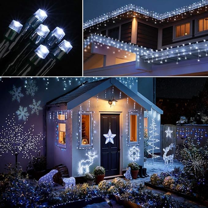 Joomer Battery Christmas Lights, 66ft 200LED Fairy Lights Battery Operated Timer 8 Modes Waterproof for Outdoor Home Garden Party Holiday Christmas Trees Decoration (White)