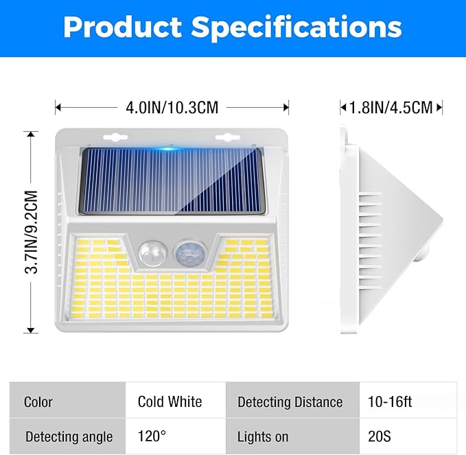 Solar Lights Outdoor Waterproof, 10 Pack 140LED Ultra-Bright Motion Sensor Light, 3 Modes Solar Powered Fence Lights, Solar Security Wall Lights for Garden Yard Outside(Cool White)