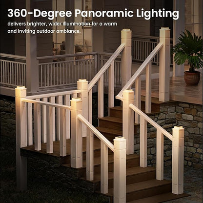 APONUO Solar Post Cap Lights, 12-Pack Fence Post Solar Lights with 20 Lumens 3-Sided Panoramic Glow, IP65 Waterproof Fence, Deck, Patio, Garden Decor, Easy No-Tool Install for 4x4 5x5 Posts, White