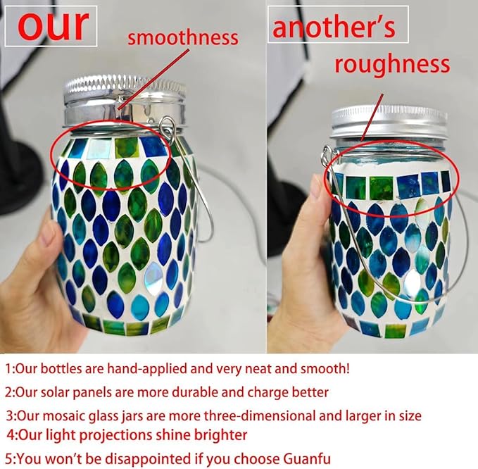 2pack Solar Mosaic Outdoor Waterproof Cool Blue Mosaic jar Decor Christmas Gifts for Women Mom Grandma Halloween Hanging Solar Lights Decoration Outside for Yard, Patio,Backyard,Porch (Modern)