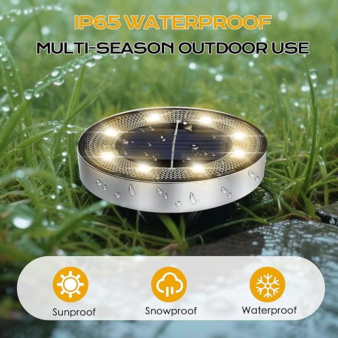 16-Pack Solar Ground Disk Lights, Waterproof LED