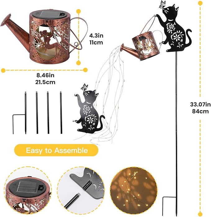 Cat Solar Watering Can Lights,Outdoor Hanging Solar Lights Lantern,Gifts for Mom Women Birthday Mother's Day,Garden Waterproof Garden Decor Outside Patio Yard Pathway Backyard