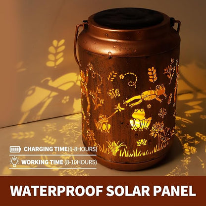 Frog Solar Lanterns Outdoor,Metal Hanging Solar Lights with Frog Projection-Waterproof Garden Decor for Yard,Patio,Backyard,Porch-Gifts for Women,Mom,Grandma,Sister