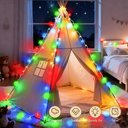 Christmas Lights Battery Operated Outdoor Waterproof, Multicolor Christmas Lights with Timer White Wire 16.4ft 50LED Christmas Decorations Garland Party Garden