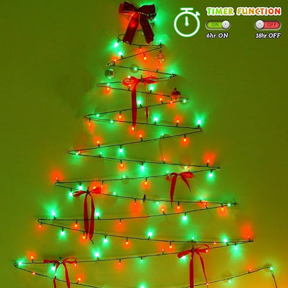 YEGUO Christmas Lights Battery Operated, 2 Pack Each 33ft 100 LED Red and Green String Lights Outdoor Waterproof, 8 Modes Green Wire Fairy Light Indoor with Remote