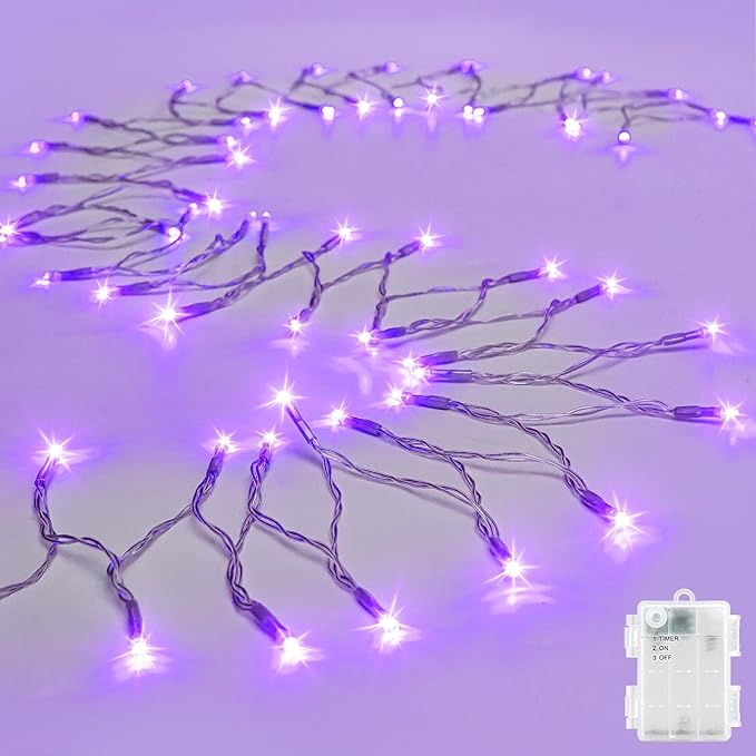 String Lights Outdoor Waterproof 9.8ft 30 LED, Purple Fairy Lights Battery Operated with Timer Clear Wire for Indoor & Outdoor Christmas Halloween Decorations Garland Party Garden