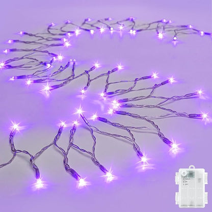 String Lights Outdoor Waterproof 9.8ft 30 LED, Purple Fairy Lights Battery Operated with Timer Clear Wire for Indoor & Outdoor Christmas Halloween Decorations Garland Party Garden