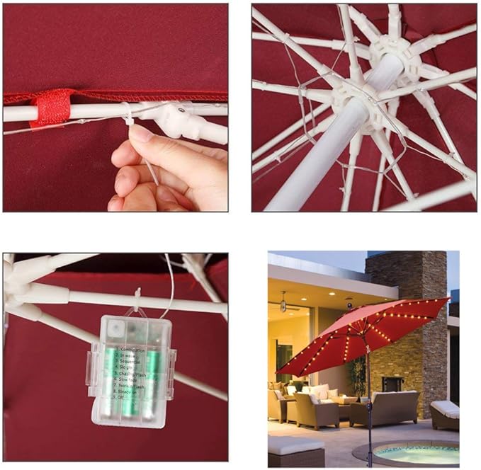 Patio Umbrella Lights 8 Lighting Mode 104 LED String Lights with Remote Control Umbrella Lights Battery Operated Waterproof Outdoor Decor for Patio Umbrellas Outdoor Use Camping Tents Warm White