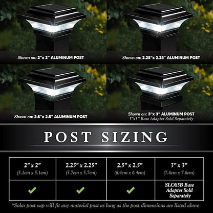 Classy Caps Imperial Solar Post Cap - Black SLO82B – Fits 2"x2", 2.25"x2.25", and 2.5"x2.5" Post Sizes, High-Performance Solar LED, Durable Cast Aluminum Construction, Warm & Cool Light Modes
