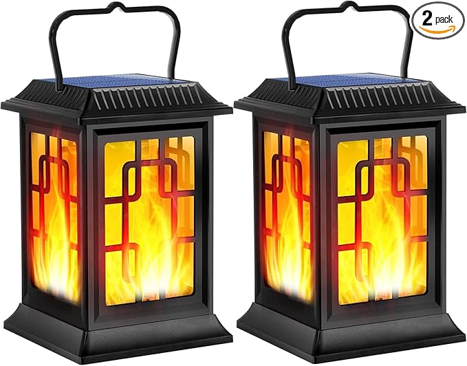 2-Pack Elegant Backyard Solar Lanterns for Patio, Waterproof LED