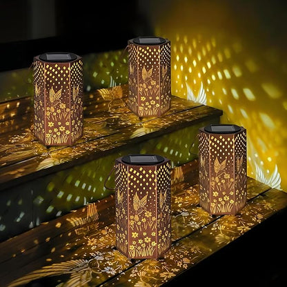 Mothers Day Gifts for Mom Grandma - Birthday Gifts for Women, 4 Pack Hummingbird Solar Lanterns Outdoor Waterproof Solar Lights Outdoor Hanging Garden Decor for Outside