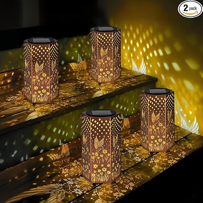 Mothers Day Gifts for Mom Grandma - Birthday Gifts for Women, 4 Pack Hummingbird Solar Lanterns Outdoor Waterproof Solar Lights Outdoor Hanging Garden Decor for Outside