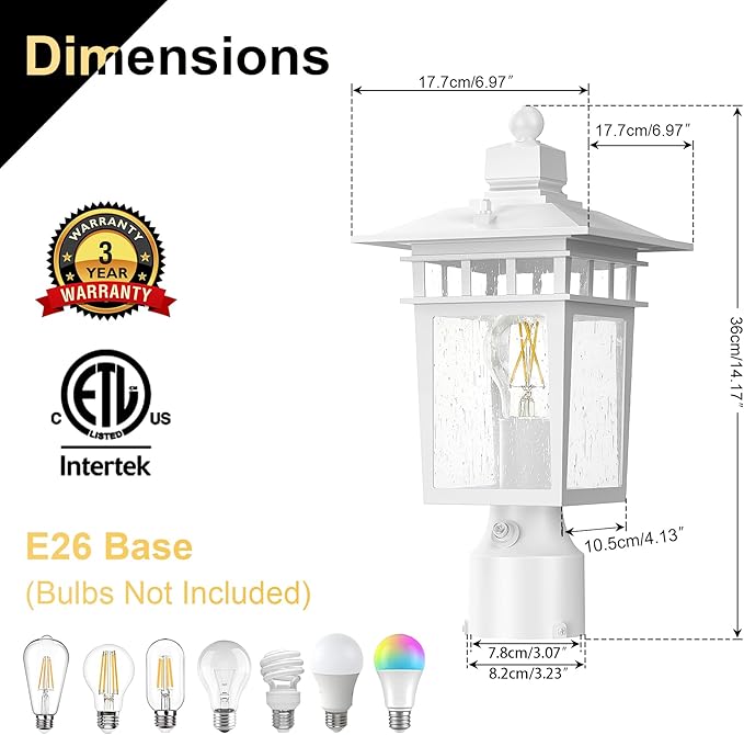 Dusk to Dawn Outdoor Post Lights, Waterproof Lamp Post Light Fixture, Aluminum Lamp Posts Outdoor Lighting Pole Lantern for Outside Yard Patio Pathway Garden Deck, Hard Wired (2 Pack, White)