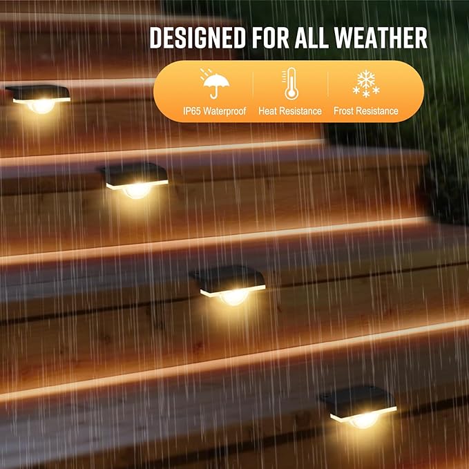 Solar Stair Lights Outdoor Waterproof, 8 Pack Solar Step Lights for Outside Warm White Deck Lighting for Step, Stair, Porch, Railing, Patio, Yard, Front Door, Sidewalk, Poolside, Balcony