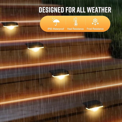 Solar Stair Lights Outdoor Waterproof, 8 Pack Solar Step Lights for Outside Warm White Deck Lighting for Step, Stair, Porch, Railing, Patio, Yard, Front Door, Sidewalk, Poolside, Balcony