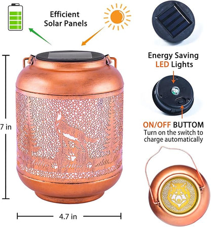 Wolf Solar Lanterns Outdoor Waterproof Hanging Solar Lights Wolf Gifts for Men/Women/Wolf Lovers Gifts Metal Decorative LED Wolf Lanterns for Garden Decor,Patio,Lawn,Pathway,Yard
