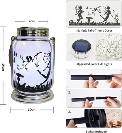 4 Pack Solar Fairy Lantern for Garden Decorations -Mothers Day Gifts for Mom Women Grandma Birthday Outdoor Ornaments Decorations Hanging Lamp Frosted Glass Jar with Stake for Yard Patio Lawn